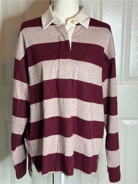 NWT Faherty Legend Sweater Rugby Popover Deep Red Stripe M